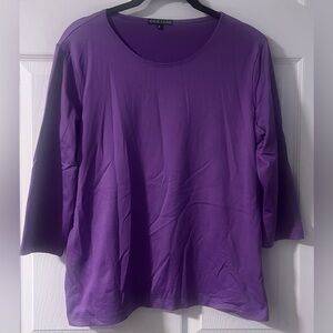 Women's A'NUE LIGNE Purple Boxy Sleeved Crew Neck Top